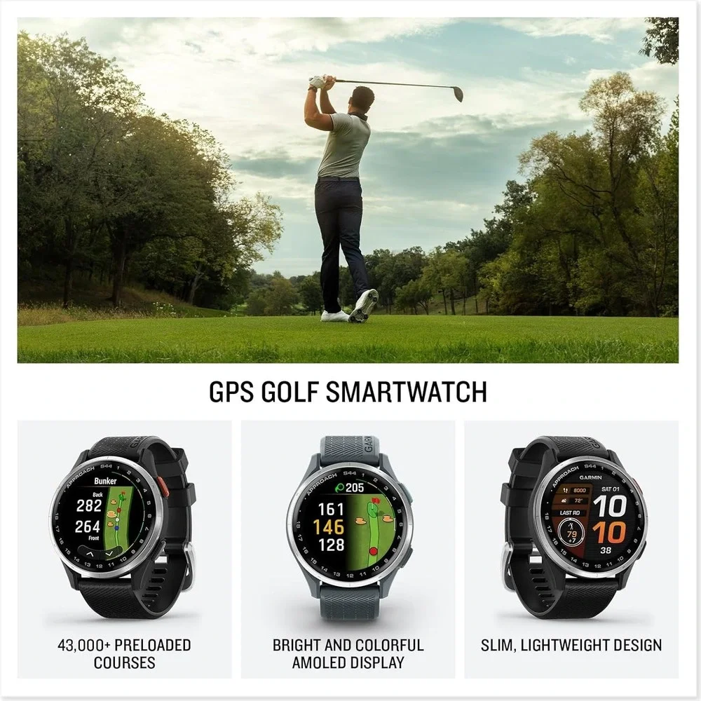 New! Garmin Approach S44 GPS Golf Course Smartwatch 1.2